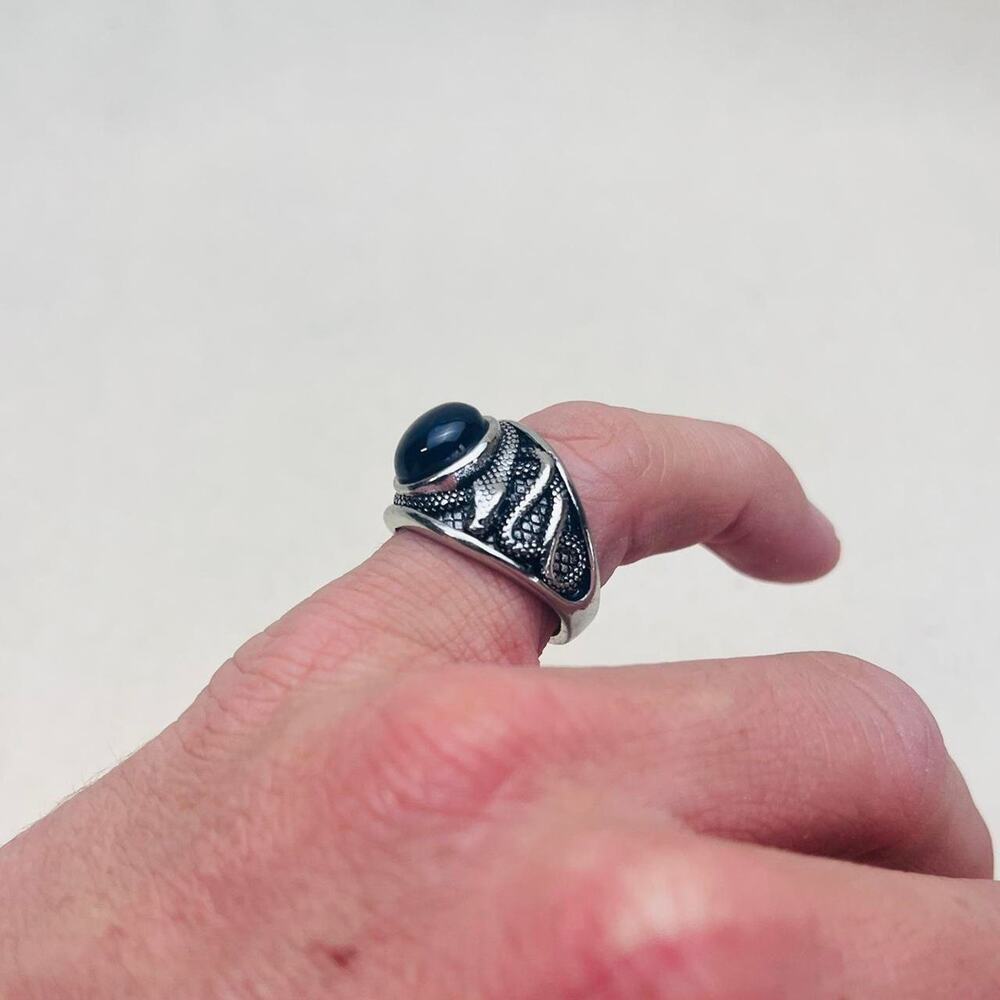 Vintage Silver Gothic Snake Black Pearl Ring – Size 8, Unisex, Brand New - Picture 4 of 8